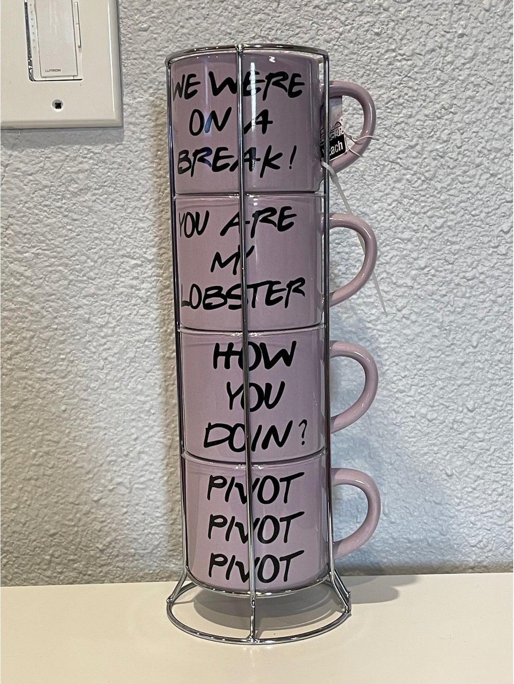 Friends TV Show Purple Coffee Mug Set with Metal Stand - 4 M